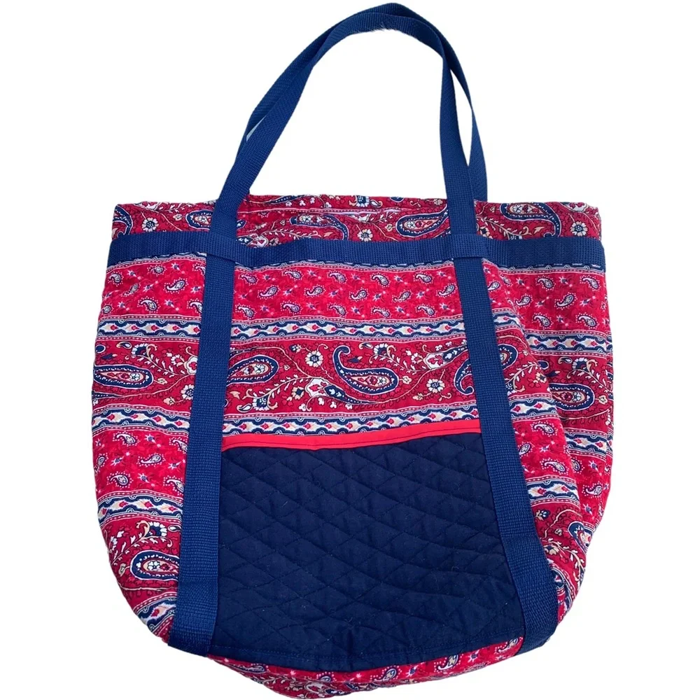 Handmade Red & Blue Paisley Floral Quilted Oversized Tote Purse Bag